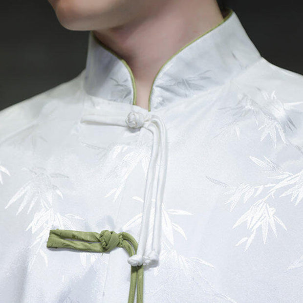Buddha Stones Jacquard Bamboo Pattern Chinese Frog-Button Stand Collar Tang Suit Men's Cotton Shirt - image 15