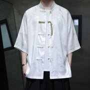 Buddha Stones Jacquard Bamboo Pattern Chinese Frog-Button Stand Collar Tang Suit Men's Cotton Shirt - image 10