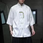 Buddha Stones Jacquard Bamboo Pattern Chinese Frog-Button Stand Collar Tang Suit Men's Cotton Shirt - image 12