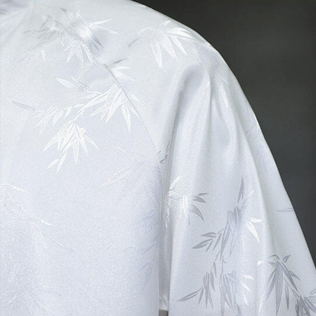 Buddha Stones Jacquard Bamboo Pattern Chinese Frog-Button Stand Collar Tang Suit Men's Cotton Shirt - image 17