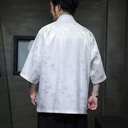 Buddha Stones Jacquard Bamboo Pattern Chinese Frog-Button Stand Collar Tang Suit Men's Cotton Shirt - image 11