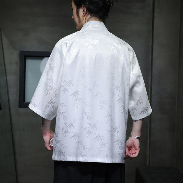 Buddha Stones Jacquard Bamboo Pattern Chinese Frog-Button Stand Collar Tang Suit Men's Cotton Shirt - image 11
