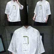 Buddha Stones Jacquard Bamboo Pattern Chinese Frog-Button Stand Collar Tang Suit Men's Cotton Shirt - image 14