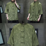 Buddha Stones Jacquard Bamboo Pattern Chinese Frog-Button Stand Collar Tang Suit Men's Cotton Shirt - image 25