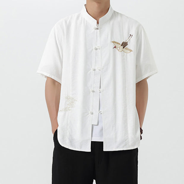 Buddha Stones Vintage Embroidery Buttons Design Stand Collar Men's Cotton Shirt - image 11