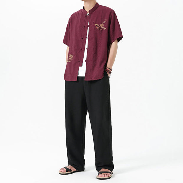 Buddha Stones Vintage Embroidery Buttons Design Stand Collar Men's Cotton Shirt - image 8