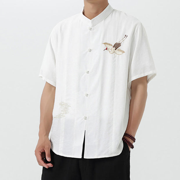 Buddha Stones Vintage Embroidery Buttons Design Stand Collar Men's Cotton Shirt - image 13