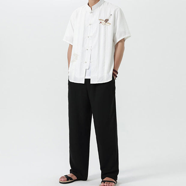 Buddha Stones Vintage Embroidery Buttons Design Stand Collar Men's Cotton Shirt - image 20