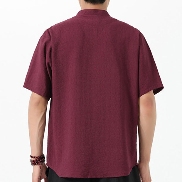 Buddha Stones Vintage Embroidery Buttons Design Stand Collar Men's Cotton Shirt - image 4