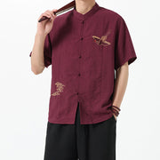 Buddha Stones Vintage Embroidery Buttons Design Stand Collar Men's Cotton Shirt - image 5
