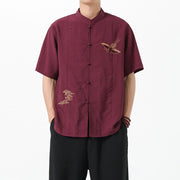 Buddha Stones Vintage Embroidery Buttons Design Stand Collar Men's Cotton Shirt - image 2