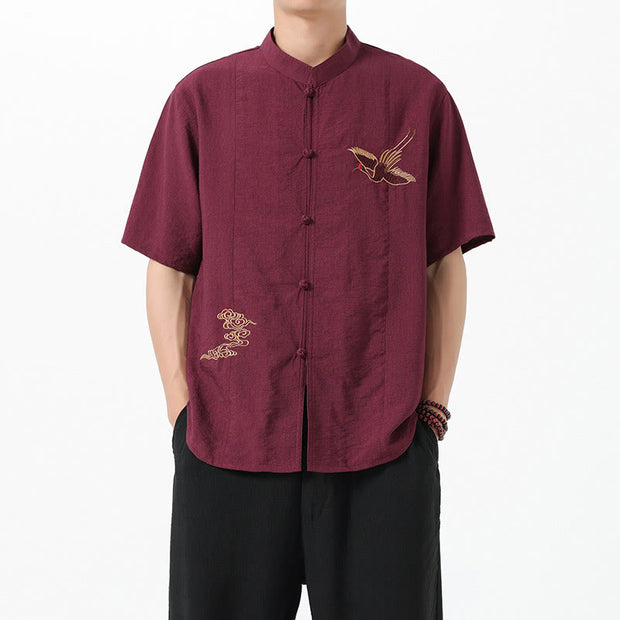 Buddha Stones Vintage Embroidery Buttons Design Stand Collar Men's Cotton Shirt - image 2