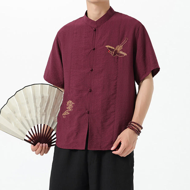 Buddha Stones Vintage Embroidery Buttons Design Stand Collar Men's Cotton Shirt - image 7