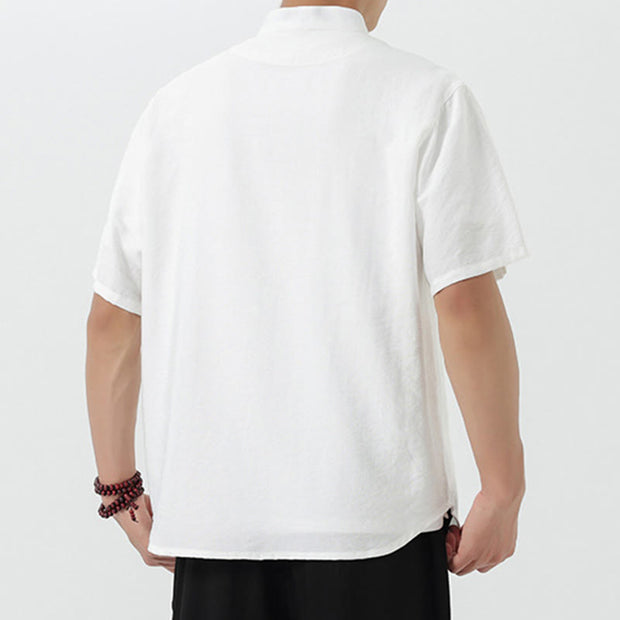Buddha Stones Vintage Embroidery Buttons Design Stand Collar Men's Cotton Shirt - image 14