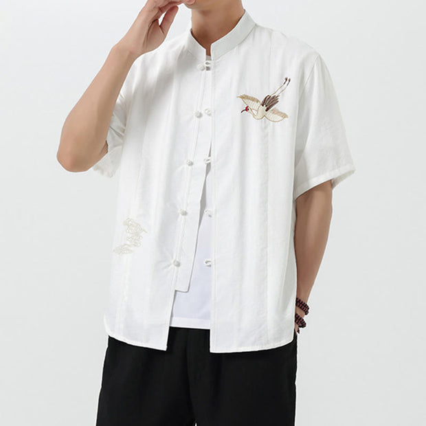 Buddha Stones Vintage Embroidery Buttons Design Stand Collar Men's Cotton Shirt - image 10