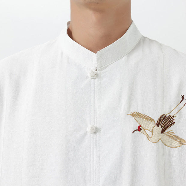 Buddha Stones Vintage Embroidery Buttons Design Stand Collar Men's Cotton Shirt - image 17