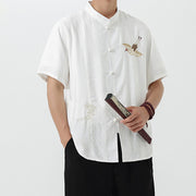 Buddha Stones Vintage Embroidery Buttons Design Stand Collar Men's Cotton Shirt - image 15