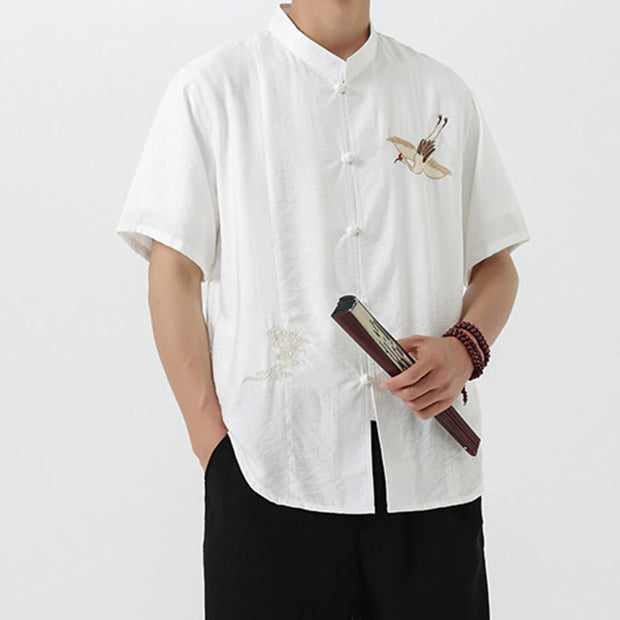 Buddha Stones Vintage Embroidery Buttons Design Stand Collar Men's Cotton Shirt - image 15