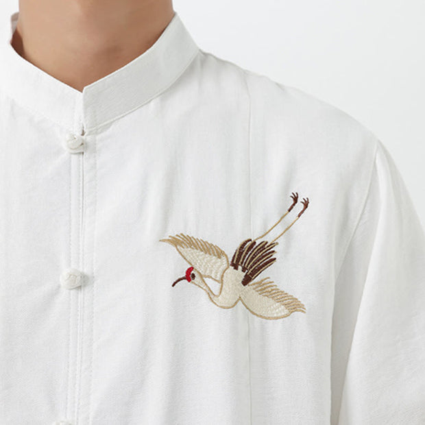Buddha Stones Vintage Embroidery Buttons Design Stand Collar Men's Cotton Shirt - image 18