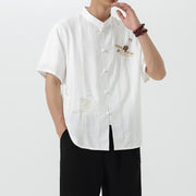 Buddha Stones Vintage Embroidery Buttons Design Stand Collar Men's Cotton Shirt - image 12