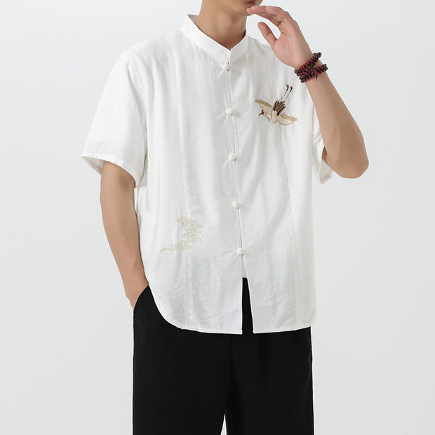 Buddha Stones Vintage Embroidery Buttons Design Stand Collar Men's Cotton Shirt - image 12