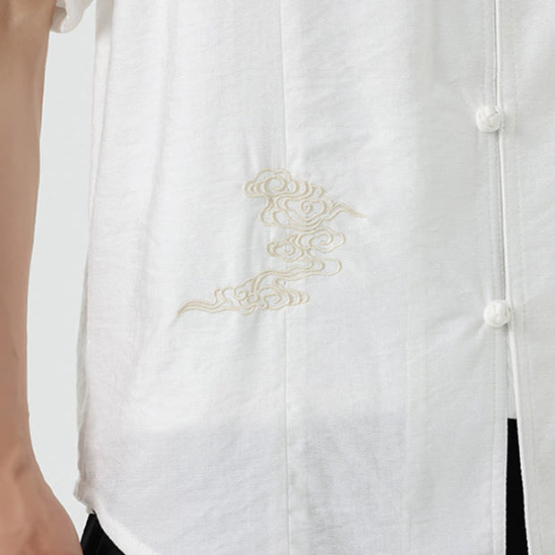 Buddha Stones Vintage Embroidery Buttons Design Stand Collar Men's Cotton Shirt - image 19