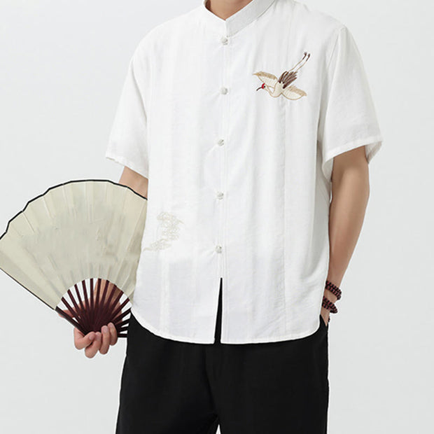 Buddha Stones Vintage Embroidery Buttons Design Stand Collar Men's Cotton Shirt - image 16