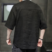 Buddha Stones Summer Half Buttons Color Matching Design Half Sleeve Men's Cotton Linen Shirt - image 14