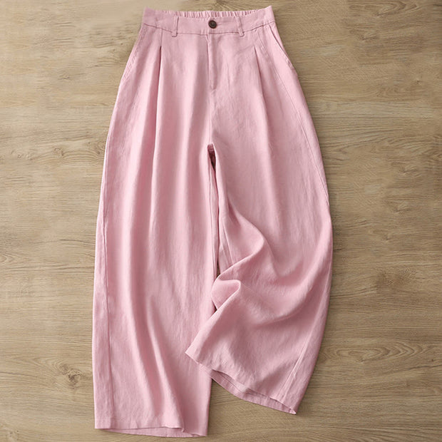 Buddha Stones Casual Retro Plain Women's Cotton Wide Leg Pants With Pockets Zipper - image 26