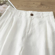 Buddha Stones Casual Retro Plain Women's Cotton Wide Leg Pants With Pockets Zipper - image 8