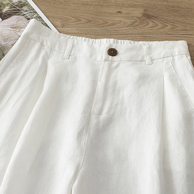 Buddha Stones Casual Retro Plain Women's Cotton Wide Leg Pants With Pockets Zipper - image 8