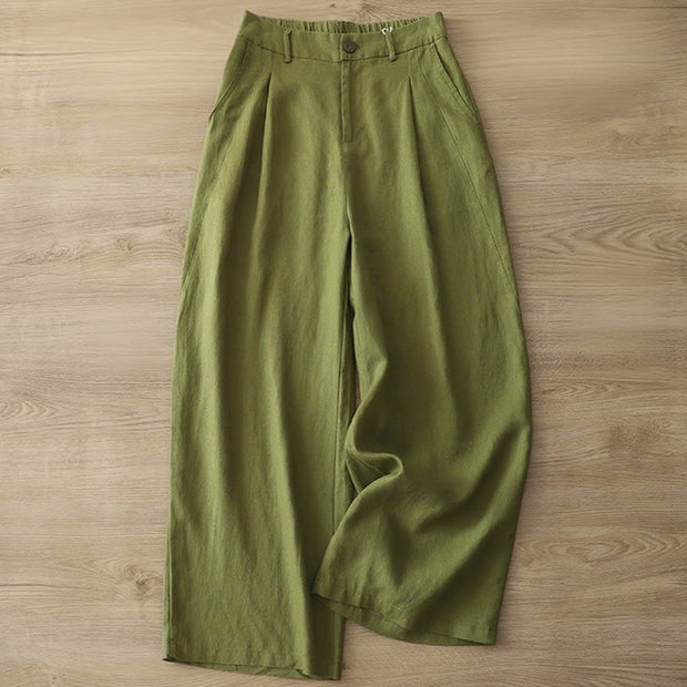 Buddha Stones Casual Retro Plain Women's Cotton Wide Leg Pants With Pockets Zipper - image 21