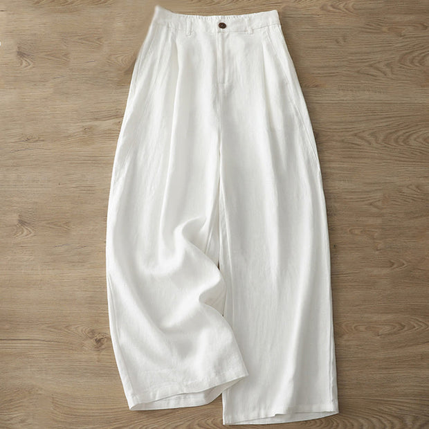 Buddha Stones Casual Retro Plain Women's Cotton Wide Leg Pants With Pockets Zipper - White - US8-10，UK/AU12-14，EU40-42 (2XL) - image 6