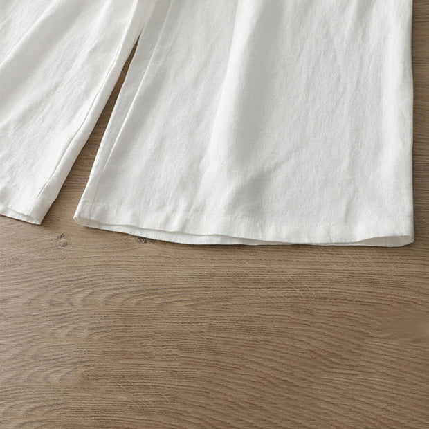 Buddha Stones Casual Retro Plain Women's Cotton Wide Leg Pants With Pockets Zipper - image 15