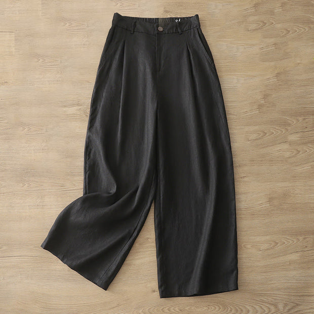 Buddha Stones Casual Retro Plain Women's Cotton Wide Leg Pants With Pockets Zipper - Black - US8-10，UK/AU12-14，EU40-42 (2XL) - image 16