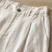 Buddha Stones Casual Retro Plain Women's Cotton Wide Leg Pants With Pockets Zipper - image 3