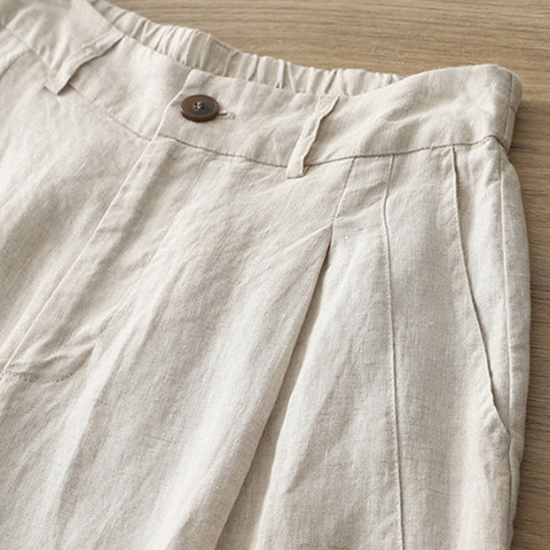 Buddha Stones Casual Retro Plain Women's Cotton Wide Leg Pants With Pockets Zipper - image 3