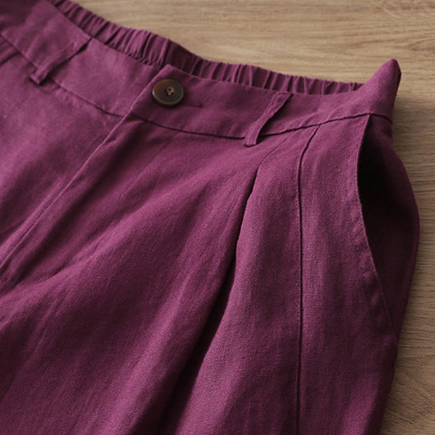 Buddha Stones Casual Retro Plain Women's Cotton Wide Leg Pants With Pockets Zipper - image 31