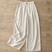 Buddha Stones Casual Retro Plain Women's Cotton Wide Leg Pants With Pockets Zipper - Linen - US8-10，UK/AU12-14，EU40-42 (2XL) - image 1