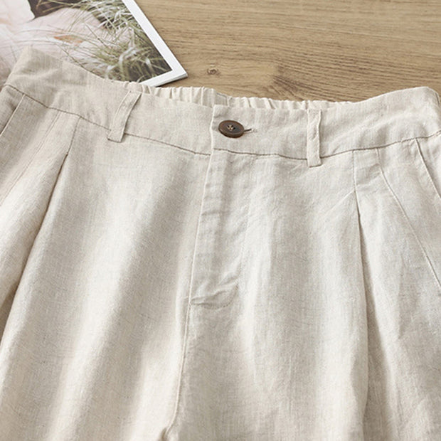 Buddha Stones Casual Retro Plain Women's Cotton Wide Leg Pants With Pockets Zipper - image 2