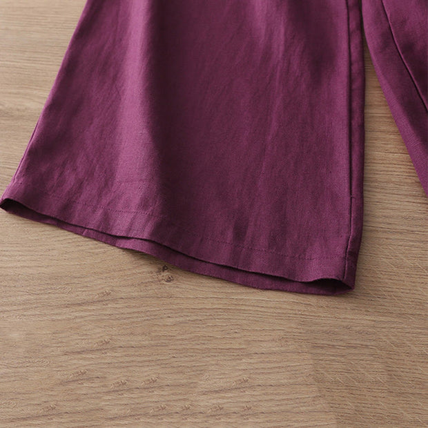 Buddha Stones Casual Retro Plain Women's Cotton Wide Leg Pants With Pockets Zipper - image 33