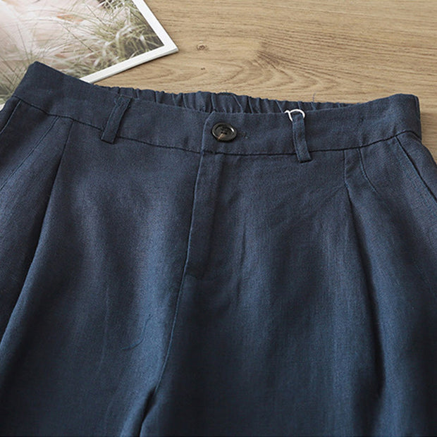 Buddha Stones Casual Retro Plain Women's Cotton Wide Leg Pants With Pockets Zipper - image 35