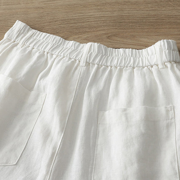 Buddha Stones Casual Retro Plain Women's Cotton Wide Leg Pants With Pockets Zipper - image 10