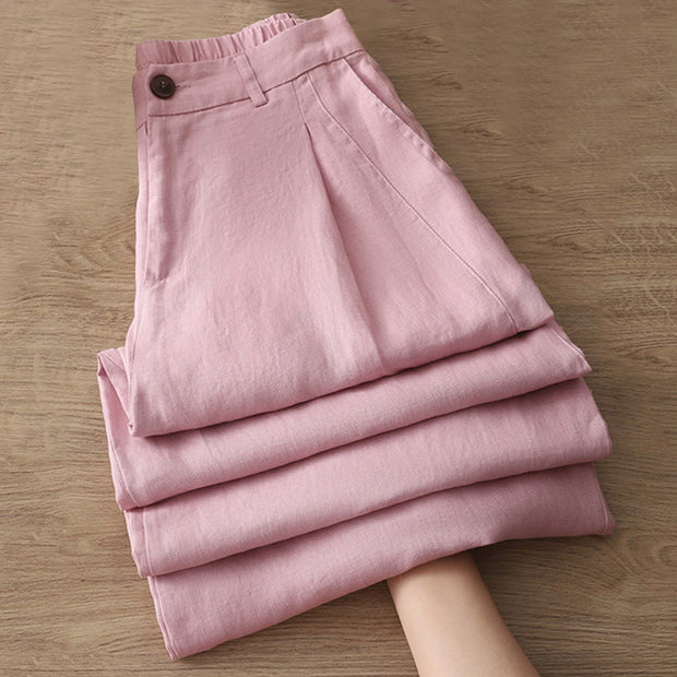 Buddha Stones Casual Retro Plain Women's Cotton Wide Leg Pants With Pockets Zipper - LightPink - US8-10，UK/AU12-14，EU40-42 (2XL) - image 25