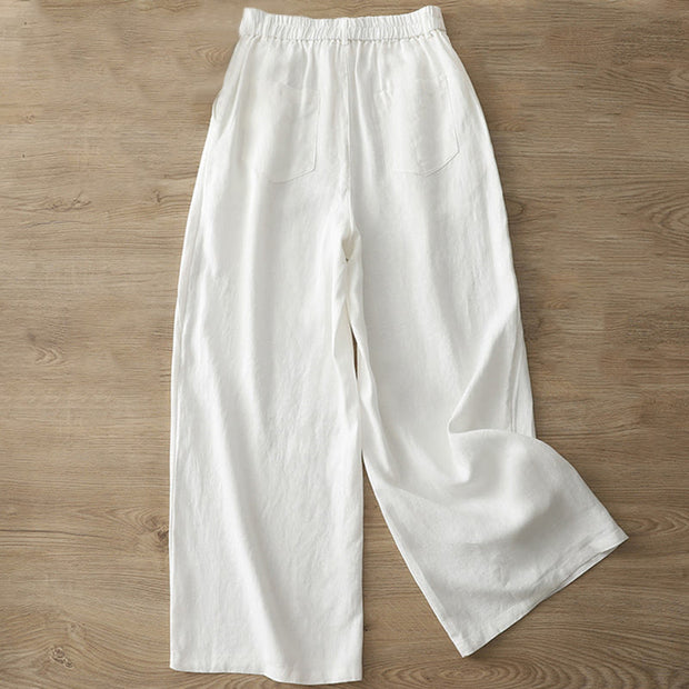 Buddha Stones Casual Retro Plain Women's Cotton Wide Leg Pants With Pockets Zipper - image 7
