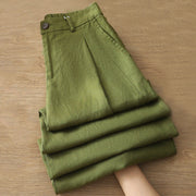 Buddha Stones Casual Retro Plain Women's Cotton Wide Leg Pants With Pockets Zipper - OliveDrab - US8-10，UK/AU12-14，EU40-42 (2XL) - image 20