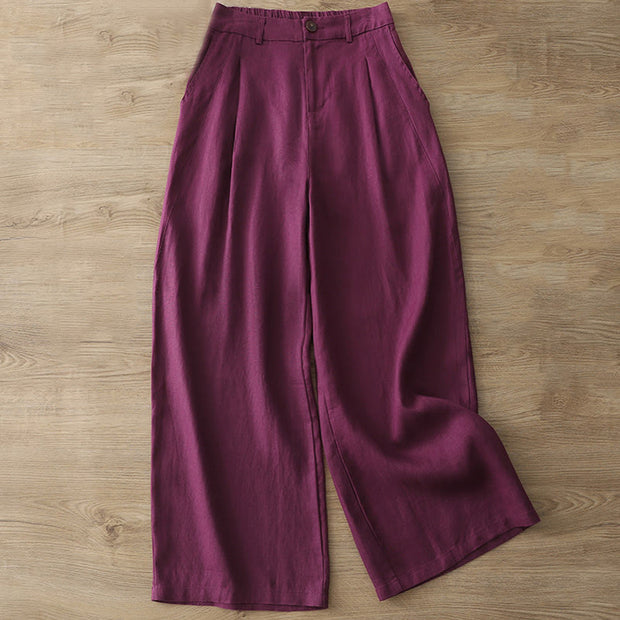 Buddha Stones Casual Retro Plain Women's Cotton Wide Leg Pants With Pockets Zipper - MediumVioletRed - US8-10，UK/AU12-14，EU40-42 (2XL) - image 30