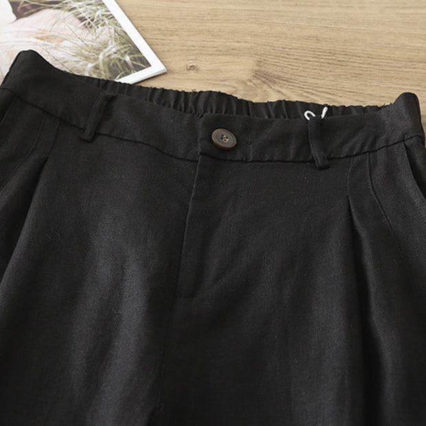 Buddha Stones Casual Retro Plain Women's Cotton Wide Leg Pants With Pockets Zipper - image 17