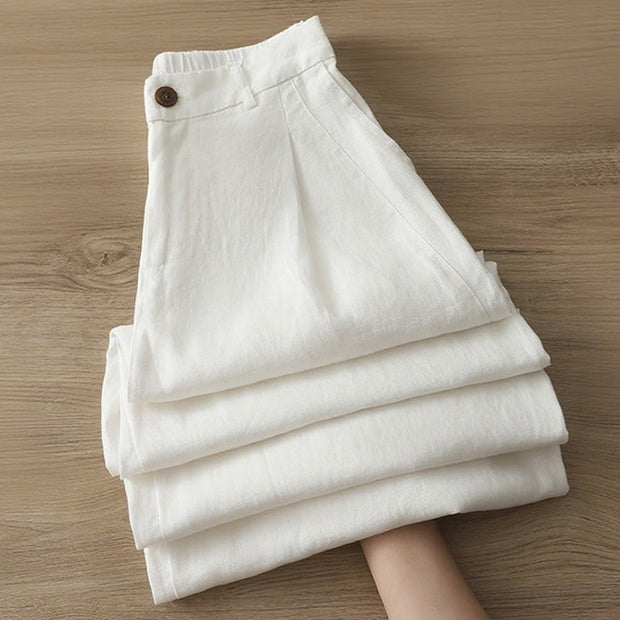 Buddha Stones Casual Retro Plain Women's Cotton Wide Leg Pants With Pockets Zipper - image 5