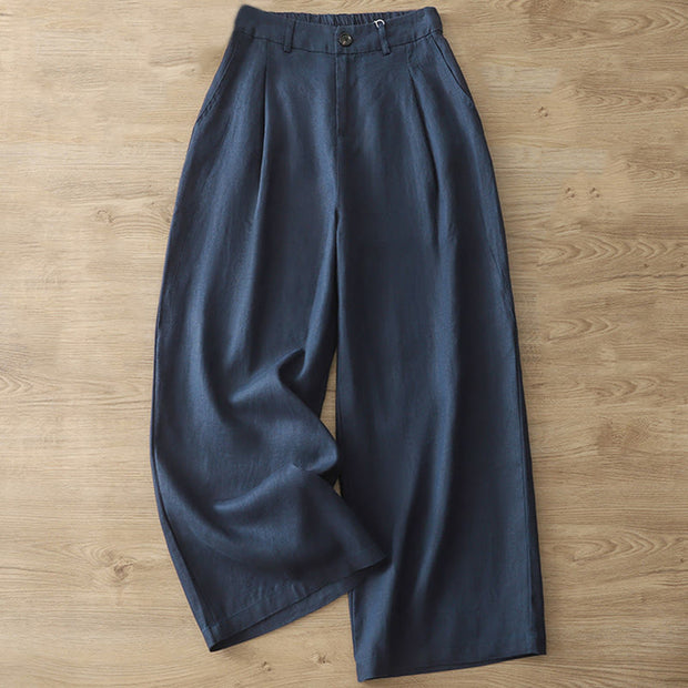 Buddha Stones Casual Retro Plain Women's Cotton Wide Leg Pants With Pockets Zipper - DarkBlue - US8-10，UK/AU12-14，EU40-42 (2XL) - image 34